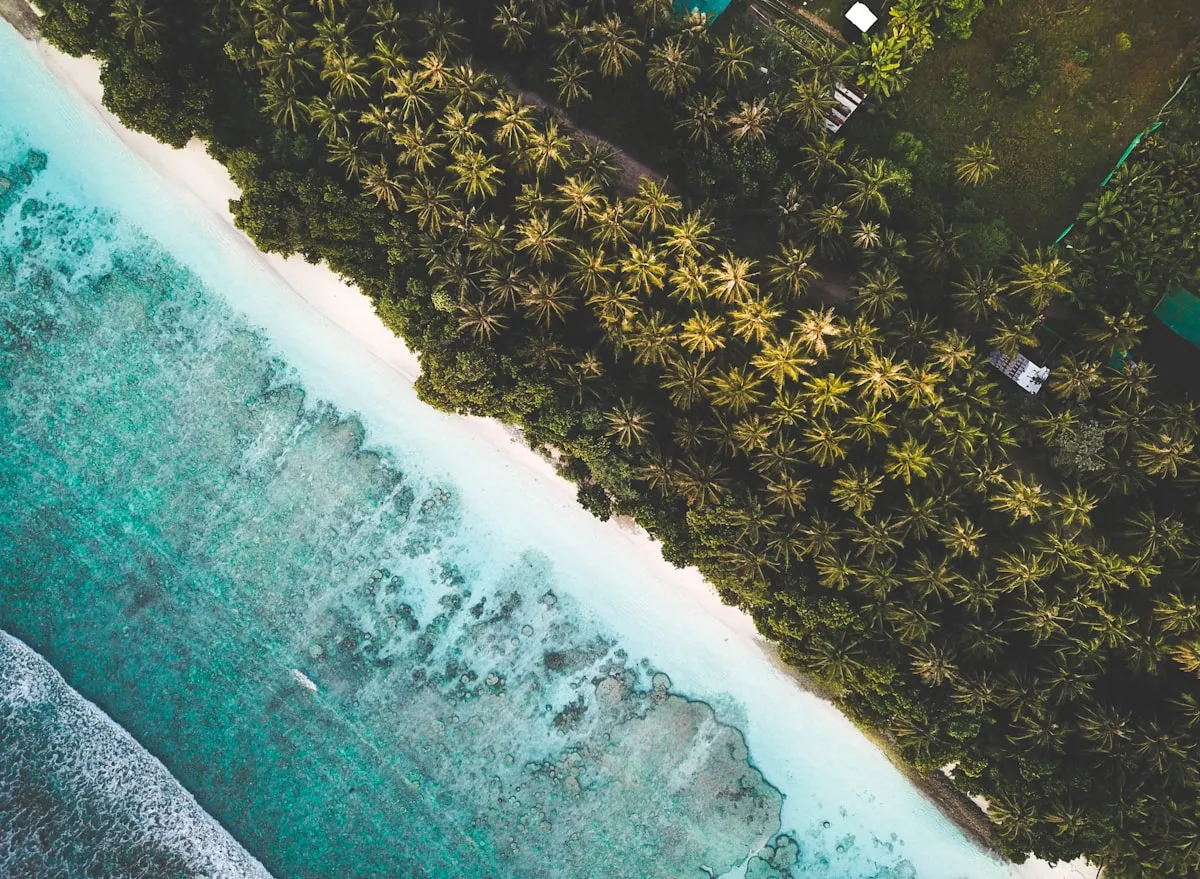 Aerial view of a private island in the Exumas, Bahamas